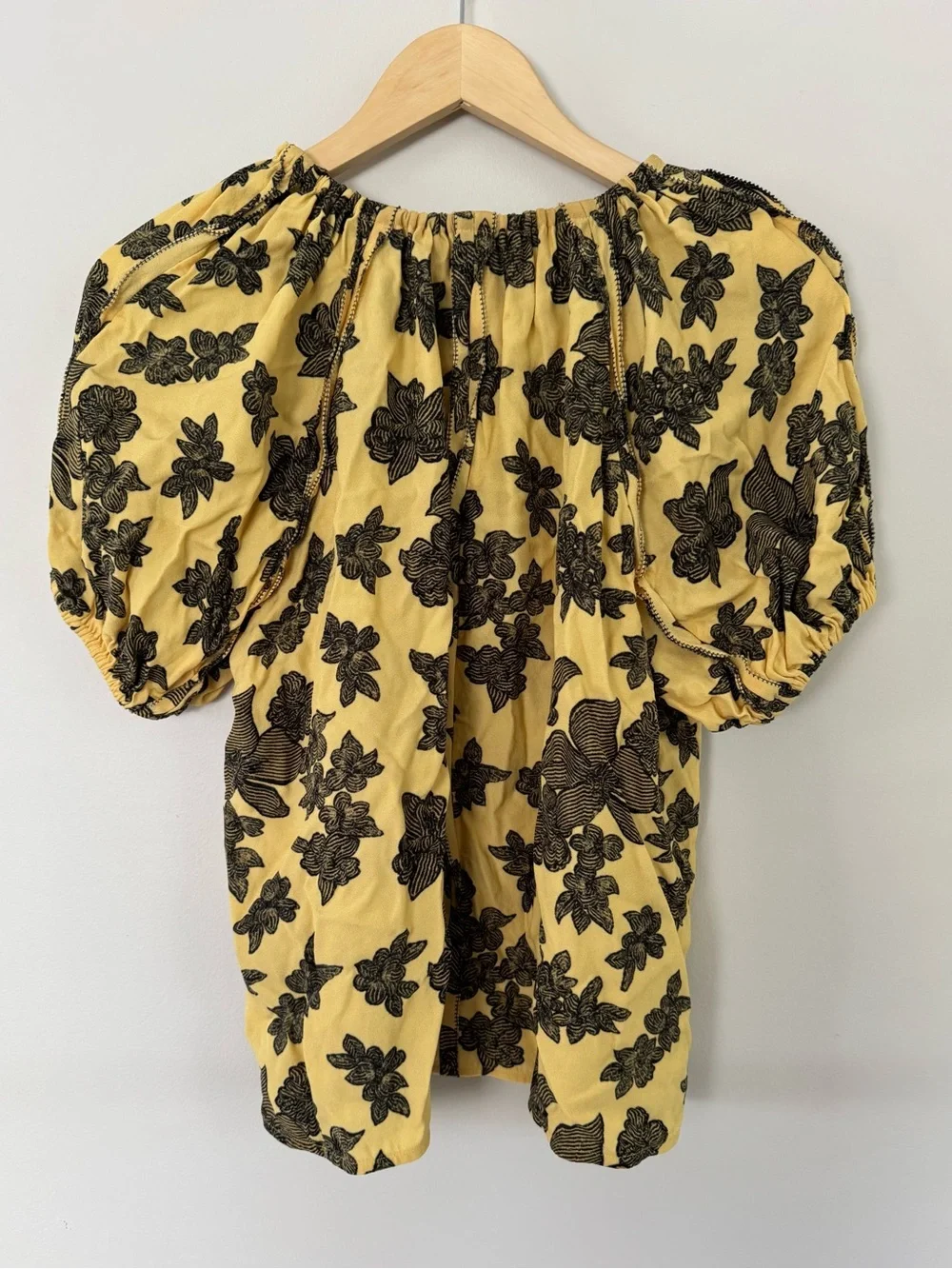Ulla Johnson Marcelena Floral Puff Sleeve Crepe Blouse Top Solaris Yellow Size 2